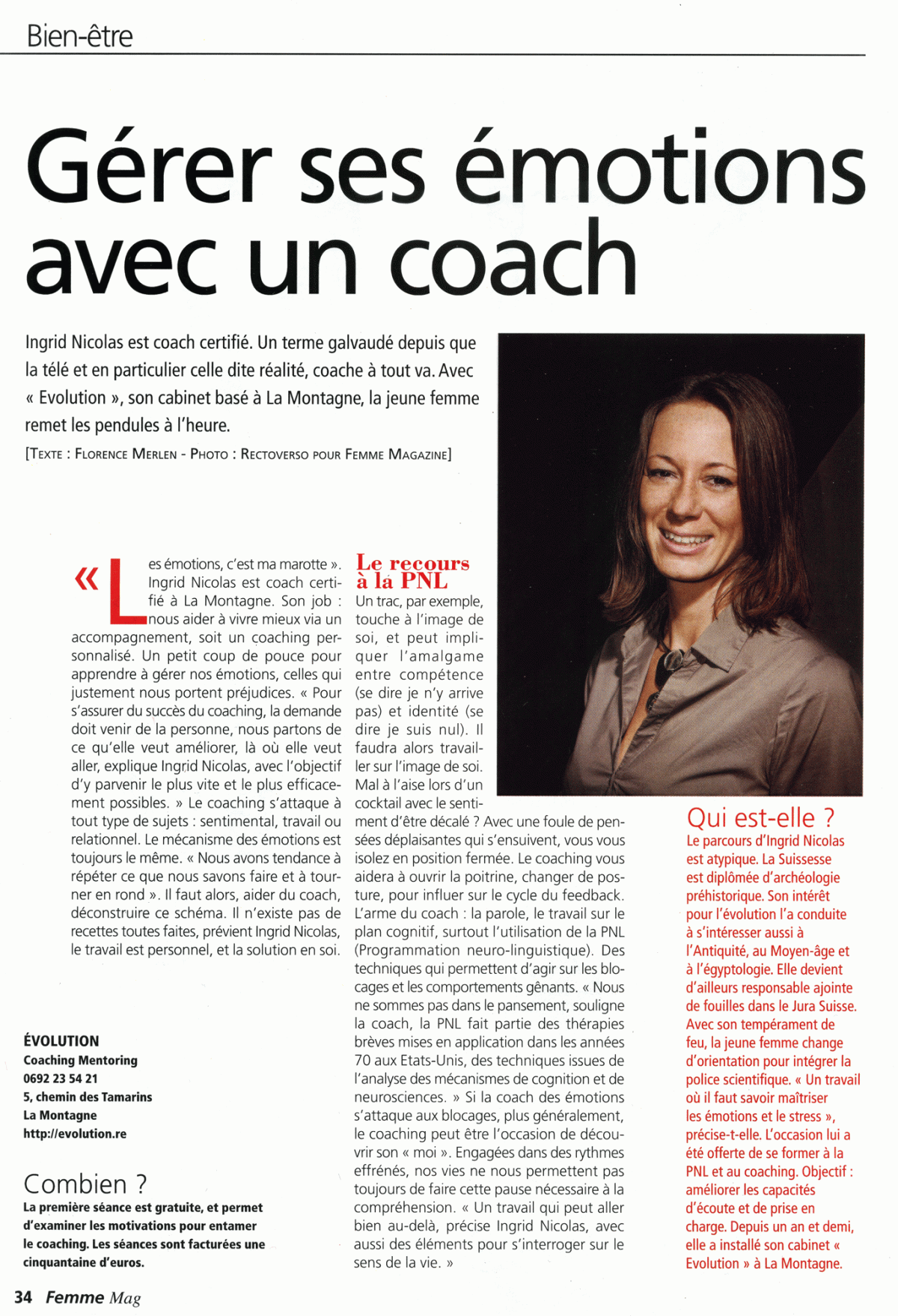 Ingrid Nicolas Femme Magazine 13 octobre 2011 Gérer ses émotions avec un coach